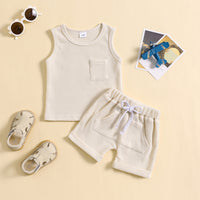Children's Summer Korean Style Sleeveless Vest Waffle Solid Color Suit