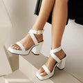 Square Toe Cross Buckle Strap Thick Bottom Chunky Heel Super High Heels