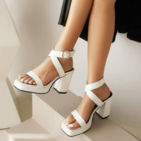 Square Toe Cross Buckle Strap Thick Bottom Chunky Heel Super High Heels