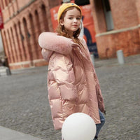 Girls Winter Cotton Plus Thickening Plus Size Wool Collar Cotton-padded Jacket