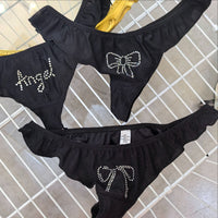 Rhinestone T-back Hot Drilling Ice Silk Satin Underwear