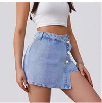 Irregular High-waisted Stretch Womens Denim Skirt Pants