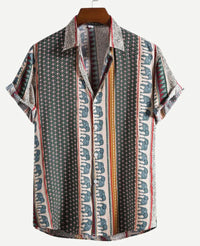 European And American Hawaiian Casual Floral Print Men's Lapel Shirt Short Sleeve