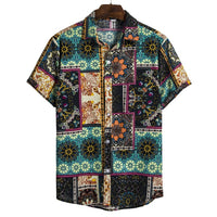 African Ethnic Style Dark Flower Series Plus Size Linen Top