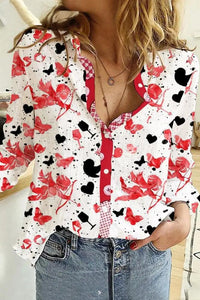 Creative Love Valentine's Day Element Pattern Long Sleeve Women's Shirt