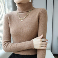 Slim Fit Women's Turtleneck Short Pure Wool Sweater