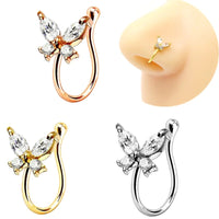 Women's Personality Fashion U Shape Diamond Butterfly False Nose Ring