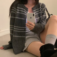 Retro Contrast Color Striped Sweater Coat Knitted Cardigan