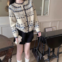 Autumn And Winter Women's Contrast Color Loose Fairisland Knitted Cardigan