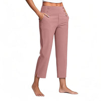 Womens Solid-Colored High-Waist Pockets Casual Pants