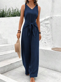 Womens V-neck Sleeveless Wide-leg Jumpsuit