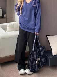 Black Machete Jeans Women's Retro High Waist Straight Mopping Pants