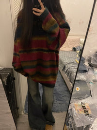 American Retro Contrast Color Striped Soft Glutinous Sweater