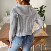 Women's Navy Style Short Top Large Lapel Pullover Sweater