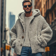 3D Digital Print Cardigan Jacket With Hood And Zipper