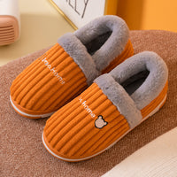 Corduroy Striped Faux Rabbit-Fur Slippers For Couples