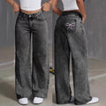 Embroidered Jeans High Waist Straight Loose Casual Trousers Women