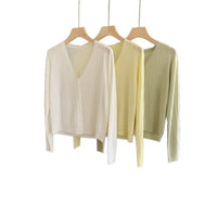 Thin Hollow V-neck Sweater White Long Sleeve