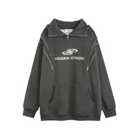 Men's Winter American Style Trend Zipper Design Loose Neutral Cardigan Velvet Padded Hooded Sweatshirt
