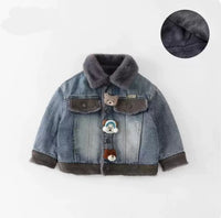 Winter Fleece-Lined Thickened Denim Jacket For Boys