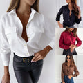 Womens Versatile Solid-color Button-up Top