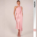 Womens Sexy Halterneck High-End Stretch Satin Hip-Hugging Dress With Flowing Ribbons