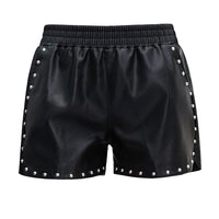 Thin Large Size Loose High Waist Rivet PU Leather Pants