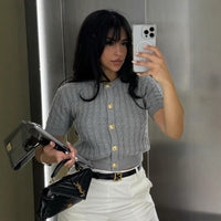 Single-breasted Cable-knit Sweater Short-sleeved Top