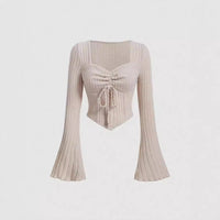 Printed Sexy Lace Thick Long Sleeved T-shirt Knitted Sweater