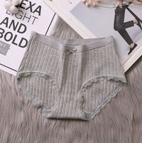 Japanese new girl ribbed underwear mid-waist cotton underwear cotton breathable comfortable sweet lace side briefs