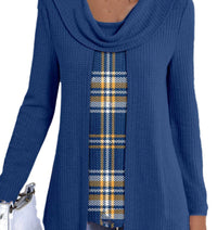 Fashionable Solid-Color Turtleneck Base-Layer Fake Two-Piece T-Shirt