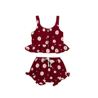 Girl's Suit Fashion Printing Suspender Shorts Two-piece Set