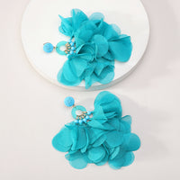 Bohemian Handmade Fabric Chiffon Flower Dangle Earrings For Women Tropical Beach Vacation Party Oversized Statement Jewelry