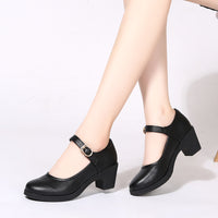 Chunky-heeled Buckle Shoes With Thermoplastic Rubber Soles Round Toe Low Cut
