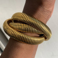 Womens Gold-Colored Stretch Stainless Steel Snake-Chain Wide Bracelet