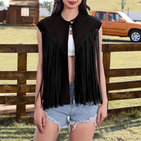 Women's Solid Color Tassel Vest Sleeveless Zipper Loose Jacket