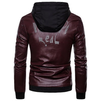 Men's British fashion hooded leather coat