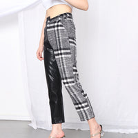 Contrast color stitching pu leather cropped pants