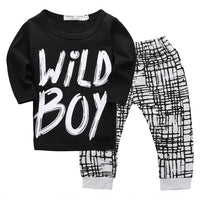 Boys Black Letter Top Check Pants Set