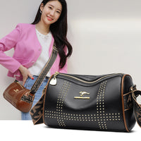 Color Contrast Patchwork Rivet Crossbody Soft Leather Shoulder Bag