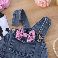 Cow Print Shirt Top Bow Denim Carrier Shorts
