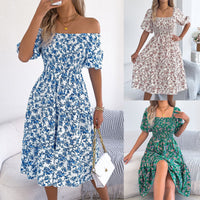 Floral Short-Sleeve Slim-Fit Dress Womens Clothing