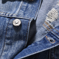 Spring And Autumn Denim Jacket Men's Washed Wear-White Ripped