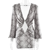 Womens Fashionable Sexy Pleated Printed Waist-Cinching Dress