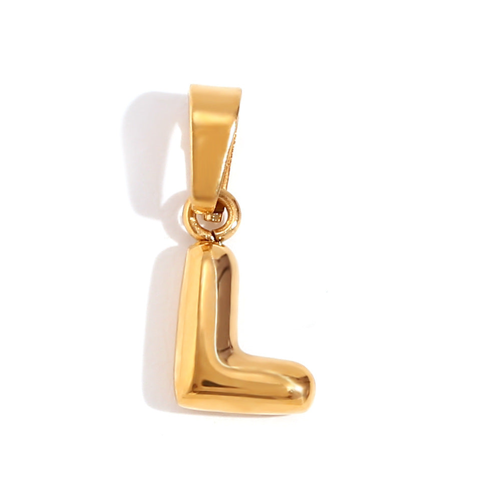 Minimalist Temperament Stainless Steel Plated 18K Gold Mini Bubble Letter Pendant