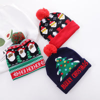 Christmas knitted hat with printed woolen hat