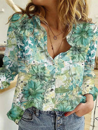 Women's Summer Shirt Digital Printing Plant Flower Pattern