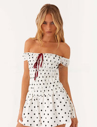 European And American Retro Sexy Off-Shoulder Halter Neck Polka Dot Womens Dress