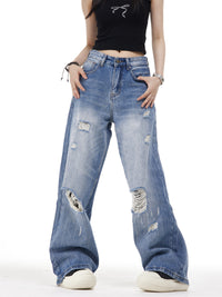 Women's Ripped Washed Blue Jeans