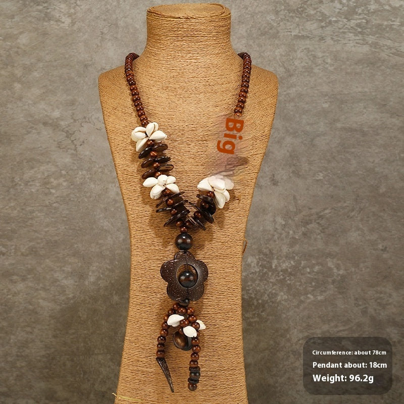 Retro Bohemian Ethnic Style Necklace Handmade Coconut Shell Multi-layer